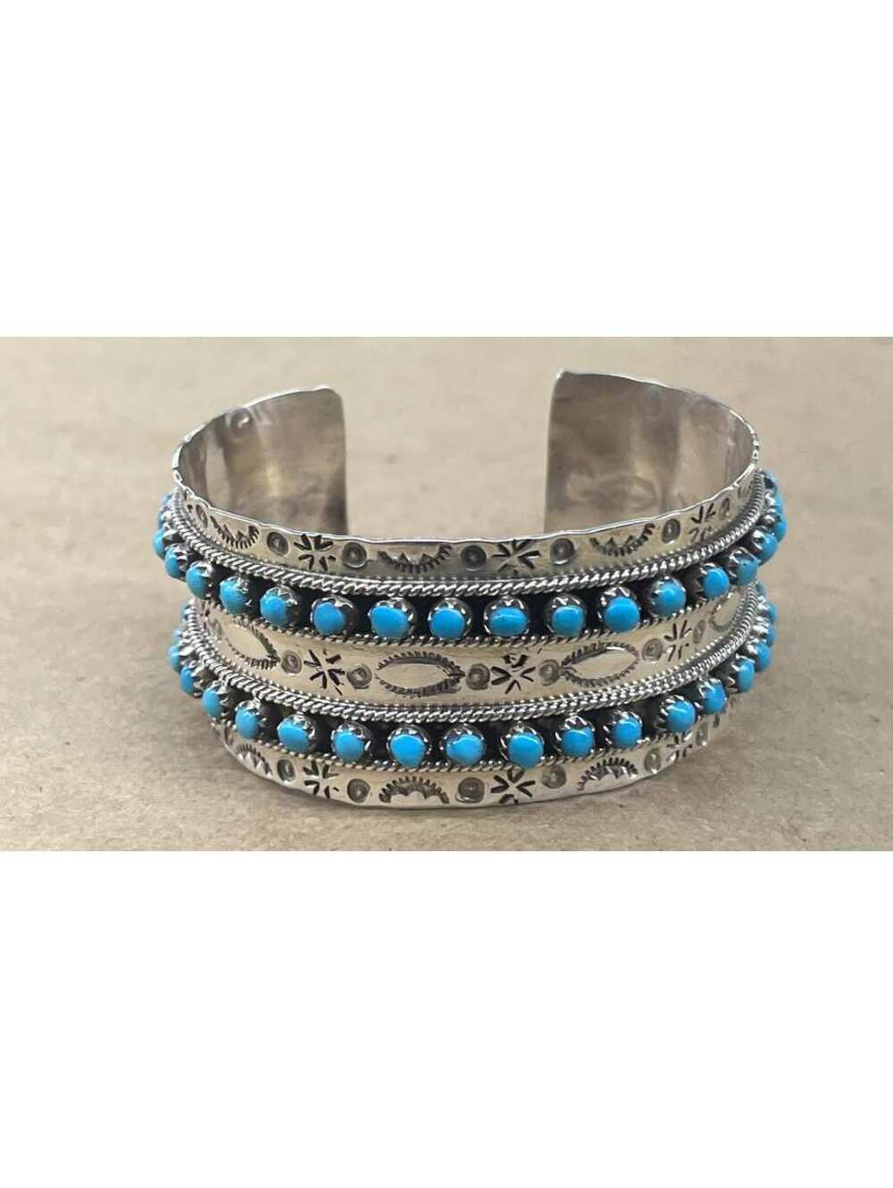 Native American Zuni turquoise cuff inlay bracelet sterling silver snake eye